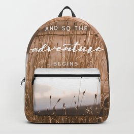And So The Adventure Begins - Rustic Western Backpack | Mountain, Graphicdesign, Wanderlust, Illustration, Graphic Design, Travel, Landscape, Adventure, Rustic, Pattern 