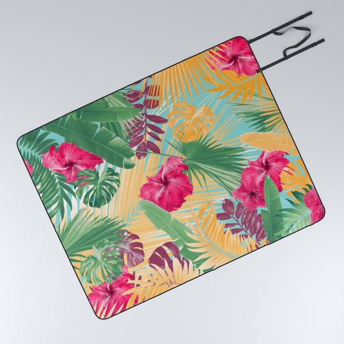 Summer Hibiscus Flower Jungle #1 #tropical #decor #art #society6 Picnic Blanket