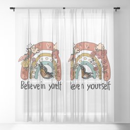 Believe In Yourself Floral Rainbow Sheer Curtain