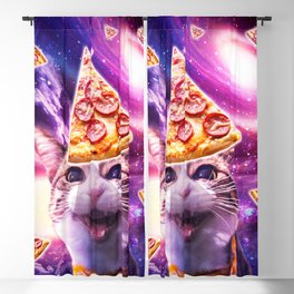 Space Galaxy Cat With Pizza Blackout Curtain