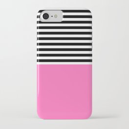Hot Pink With Black and White Stripes iPhone Case