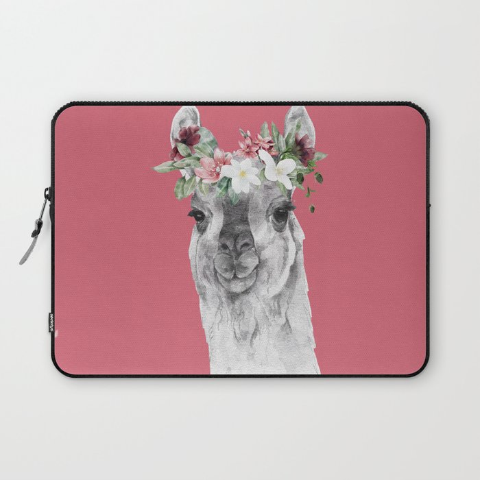 Watercolor Llama With Flowers Laptop Sleeve