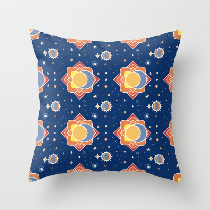 Sun Moon and Stars Mandala Print Throw Pillow