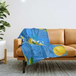 Lemon wreath,majolica Sicilian style art Throw Blanket