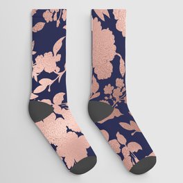 Elegant navy blue glam rose gold gradient floral Socks