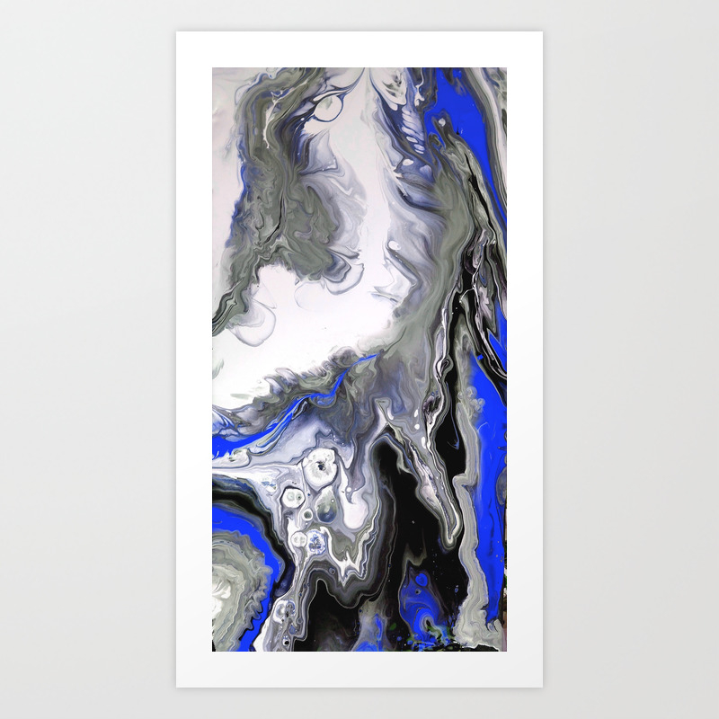 Blue Black And Silver Fluid Acrylic Painting Abstract Design Art