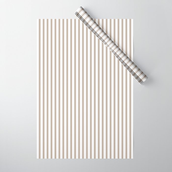 Mattress Ticking Narrow Striped Pattern in Dark Brown and White Wrapping  Paper by PodArtist