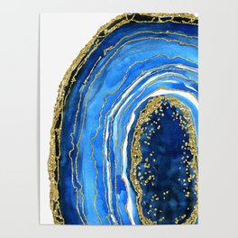 Cobalt blue and gold geode in watercolor (2) Poster