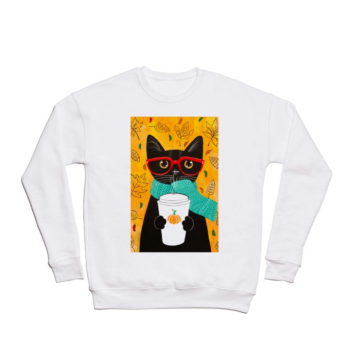 Autumn Black Coffee Cat Crewneck Sweatshirt