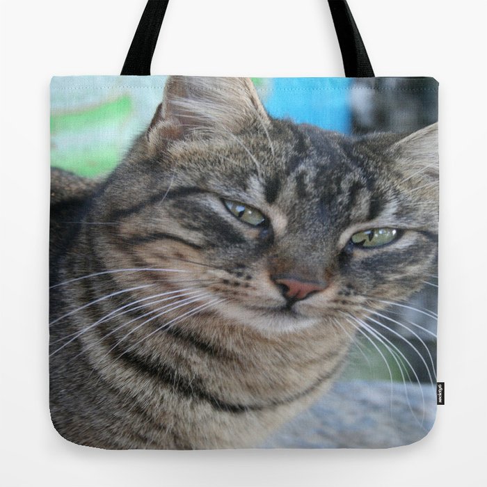 Inquisitive Tabby Cat With Green Eyes Tote Bag By Taiche Society6