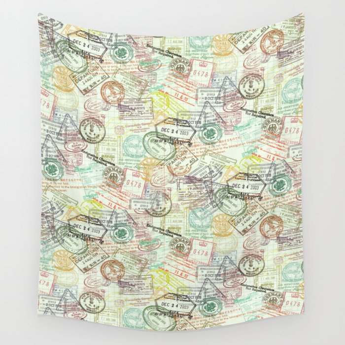 Passport Stamps Wall Tapestry