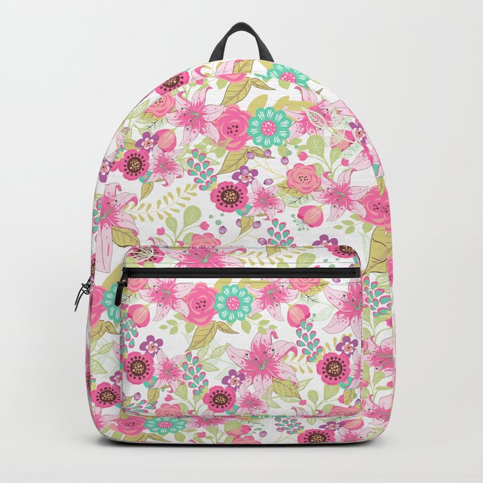 Bohemian pink vintage trendy country flowers Backpack