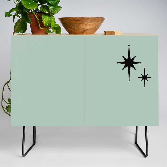 1950s Atomic Age Minimalist Starburst Pair in Black and 50s Celadon Teal Solid Credenza