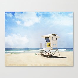 California Beach Photography, Lifeguard Stand San Diego, Blue Coastal Photograph Canvas Print