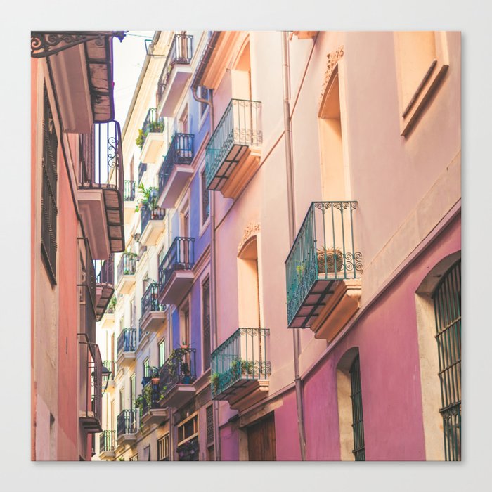 Spain Photography - Colorful Apartments In A Narrow Street  Canvas Print