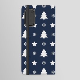 Christmas Pattern White Navy Blue Tree Snowflake Android Wallet Case