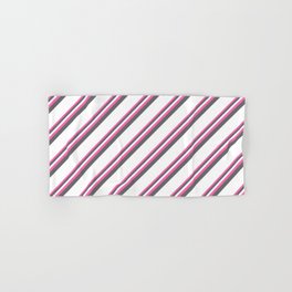 [ Thumbnail: Hot Pink, Dim Grey & White Colored Pattern of Stripes Hand & Bath Towel ]