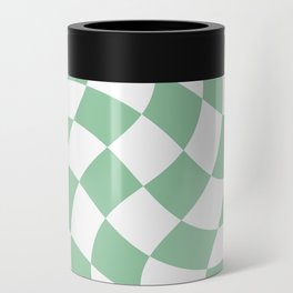 Large Checkerboard Swirl - White & Mint Green Can Cooler