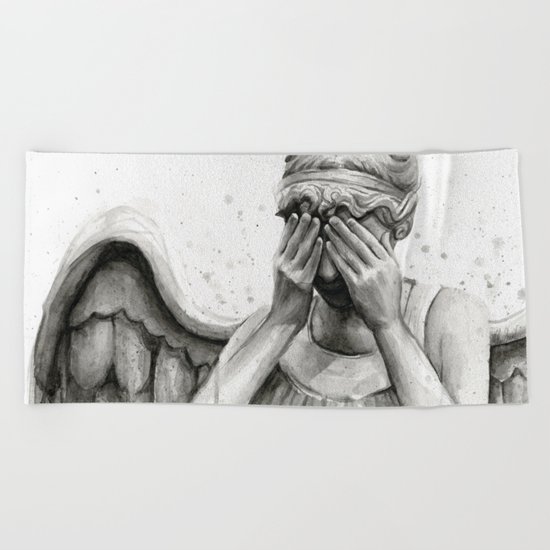 Weeping Angel Watercolor Painting Beach Towel