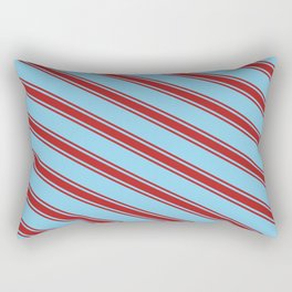 [ Thumbnail: Sky Blue & Red Colored Stripes Pattern Rectangular Pillow ]