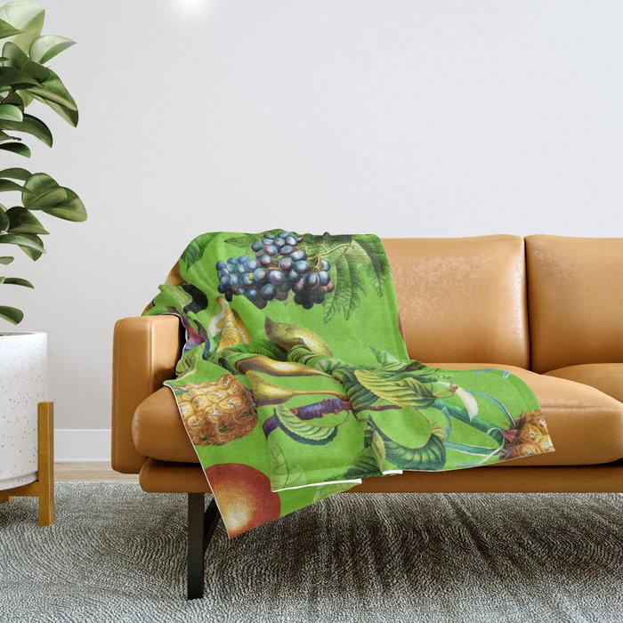 Fruit Pattern On Green Background Throw Blanket