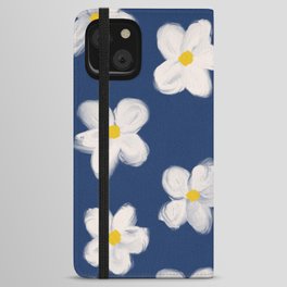 Lilibeth - Retro Daisy Flowers on Navy Blue iPhone Wallet Case