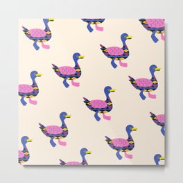 Blue and Pink Ducks Pattern Metal Print