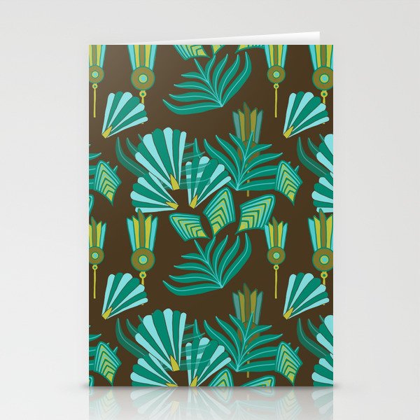 Art Deco blue and green pattern Stationery Cards