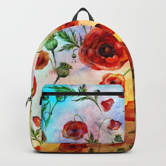 Poppy LOVE pattern- Poppies and Flowers on colorful watercolor background on #Society6 Backpack