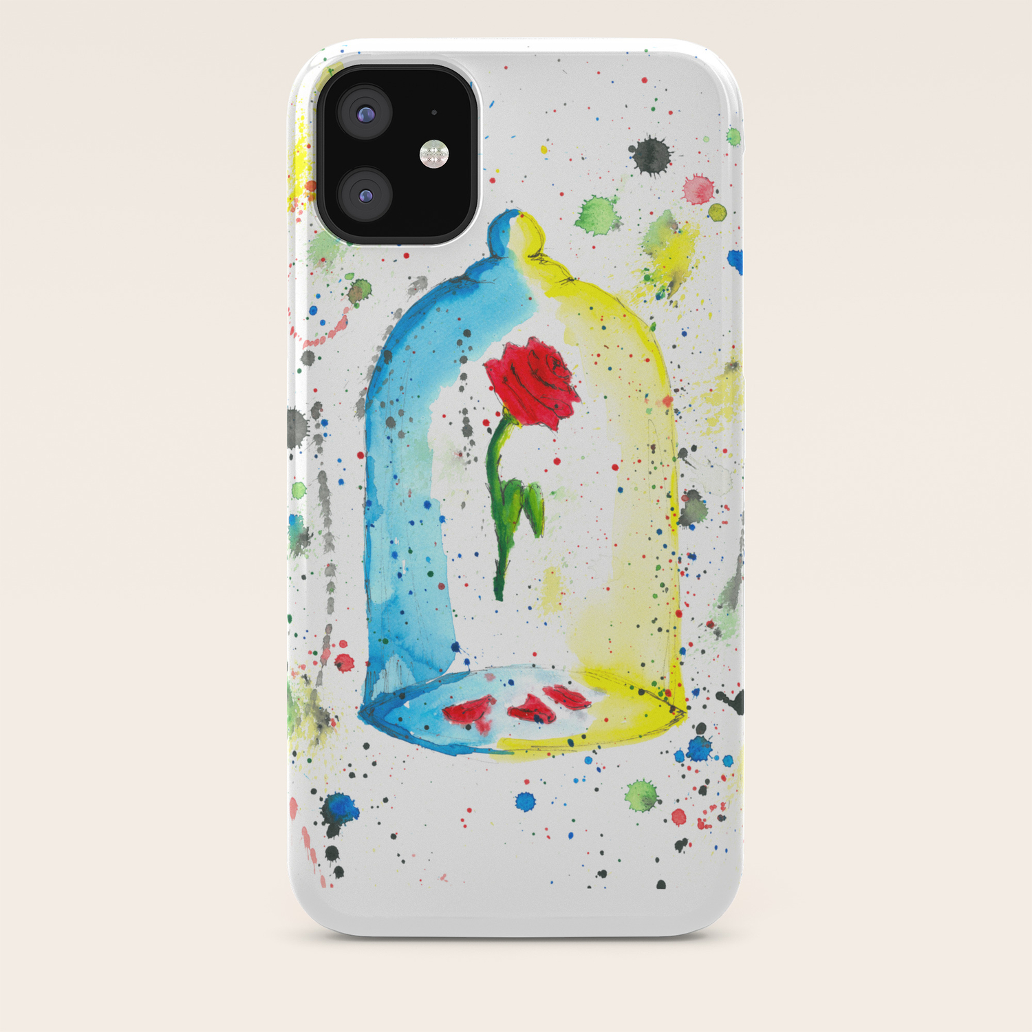 Rose Beauty And The Beast Watercolor Painting Iphone Case By