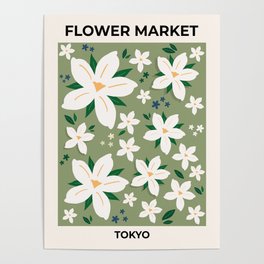 Flower Market Print, Tokyo, Retro Wall Art, Floral Art, Abstract Flower Art, Aesthetic, Modern Decor Poster