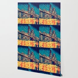 Brooklyn Bridge and Manhattan skyline in New York City Wallpaper
