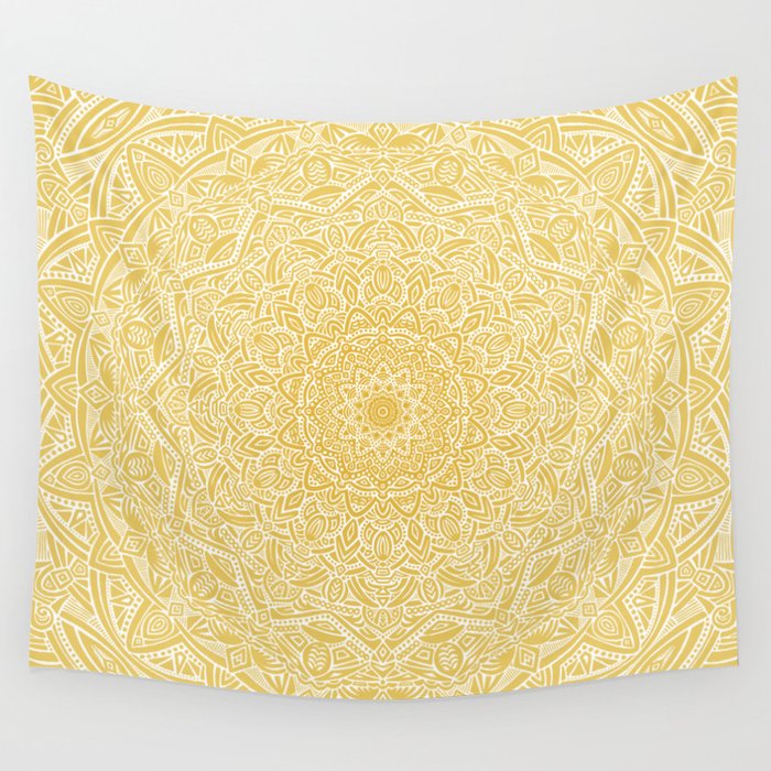 Most Detailed Mandala! Yellow Golden Color Intricate Detail Ethnic Mandalas Zentangle Maze Pattern Wall Tapestry