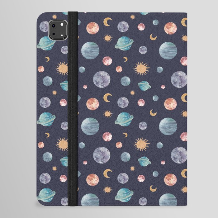 Watercolor planets, suns and moons - galaxy pattern iPad Folio Case