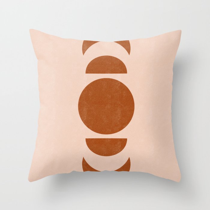 Terracotta Moon Phase Mid Century Throw Pillow