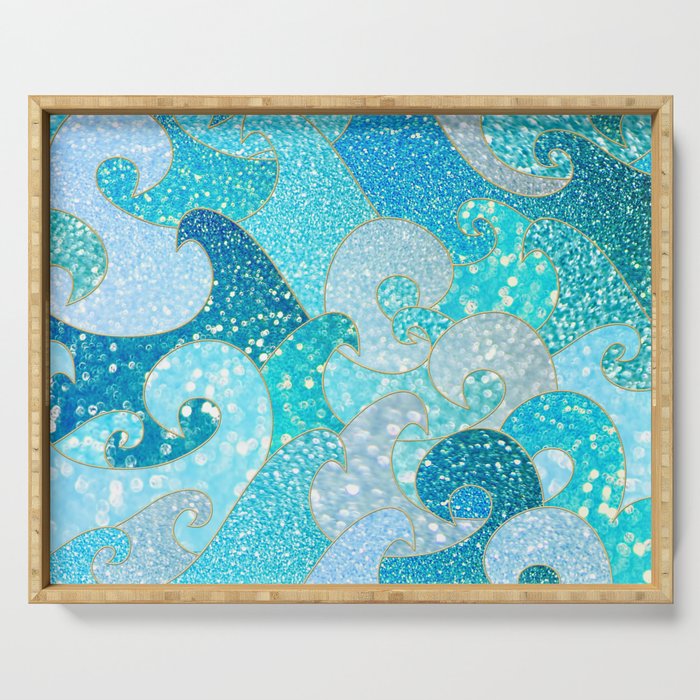 Teal shimmer abstract serving tray