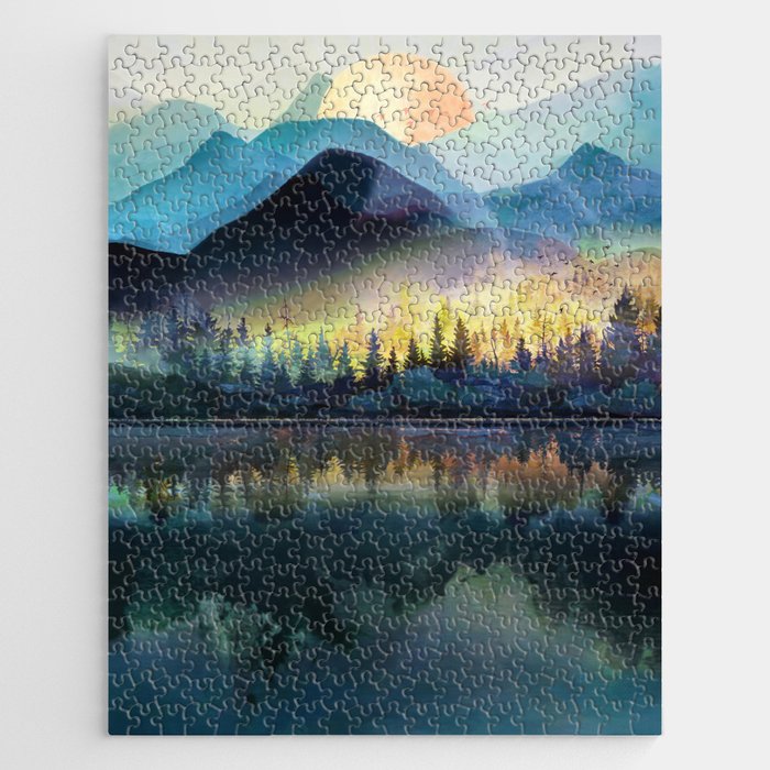Mountain Lake Under Sunrise Jigsaw Puzzle