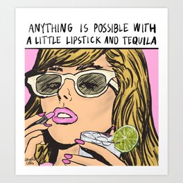 Tequila Lipstick Comic Girl Art Print