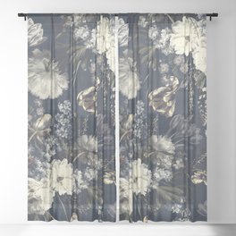 Antique Blue Moonlight Midnight Baroque Flower Garden Sheer Curtain