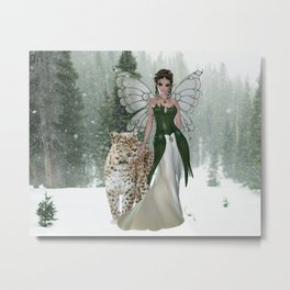 Fairy and Snow Leopard Metal Print | Collage, Queen, Wildcats, Digital, Fantasy, Wildanimals, Elf, Magic, Fairytales, Princess 