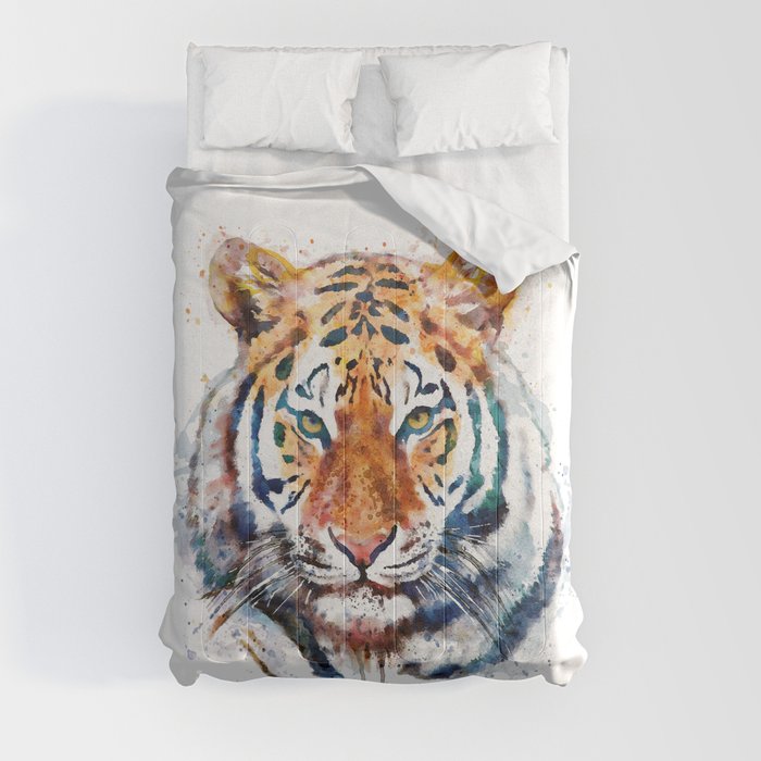 Tiger Head watercolor Comforter