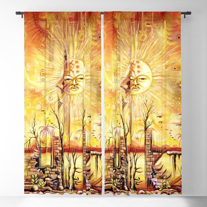 Sun Shine in my Mind surreal African painting Blackout Curtain