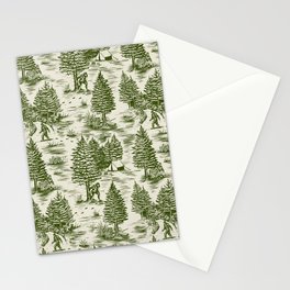 Bigfoot / Sasquatch Toile de Jouy in Forest Green Stationery Card