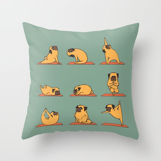 Pug Yoga Throw Pillow