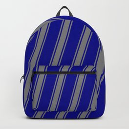 [ Thumbnail: Dark Blue & Grey Colored Striped Pattern Backpack ]