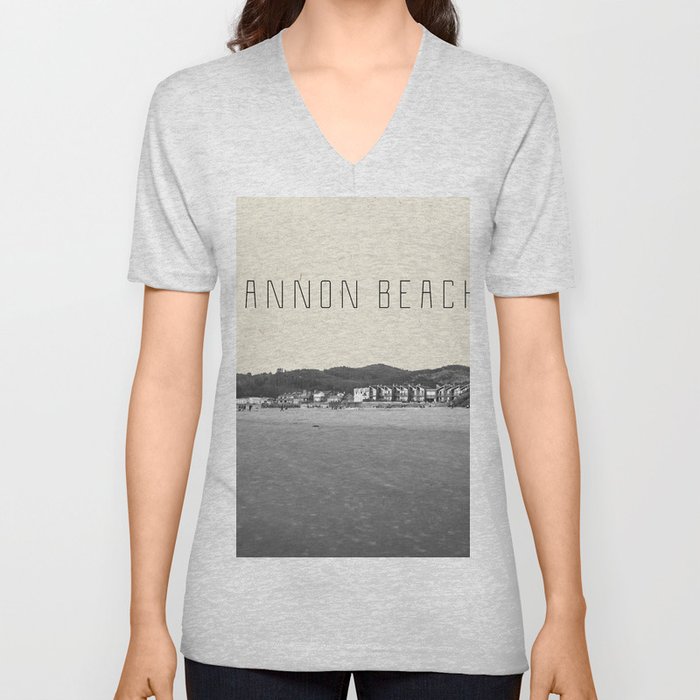 Cannon Beach Oregon Minimalist V Neck T Shirt