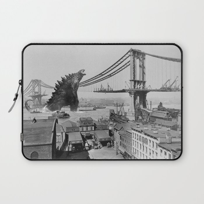 Old Time Godzilla Manhattan Bridge Laptop Sleeve