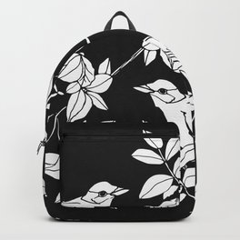 Birds on Branches, Drawing (White on Black) Backpack | Floral, Chinois, Black and White, Bird Art, Black, Linework, Line Drawing, White Ink, Horizontal, Tattoo 