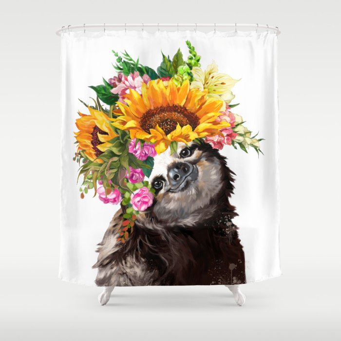 Sloth with Sunflower Crown Shower Curtain