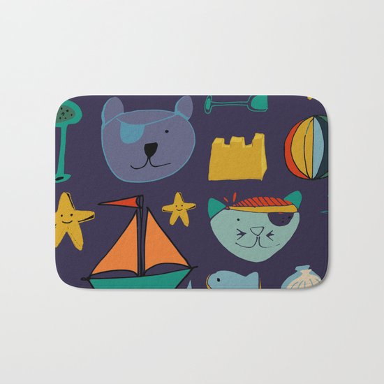 cat and bear pirate purple Bath Mat